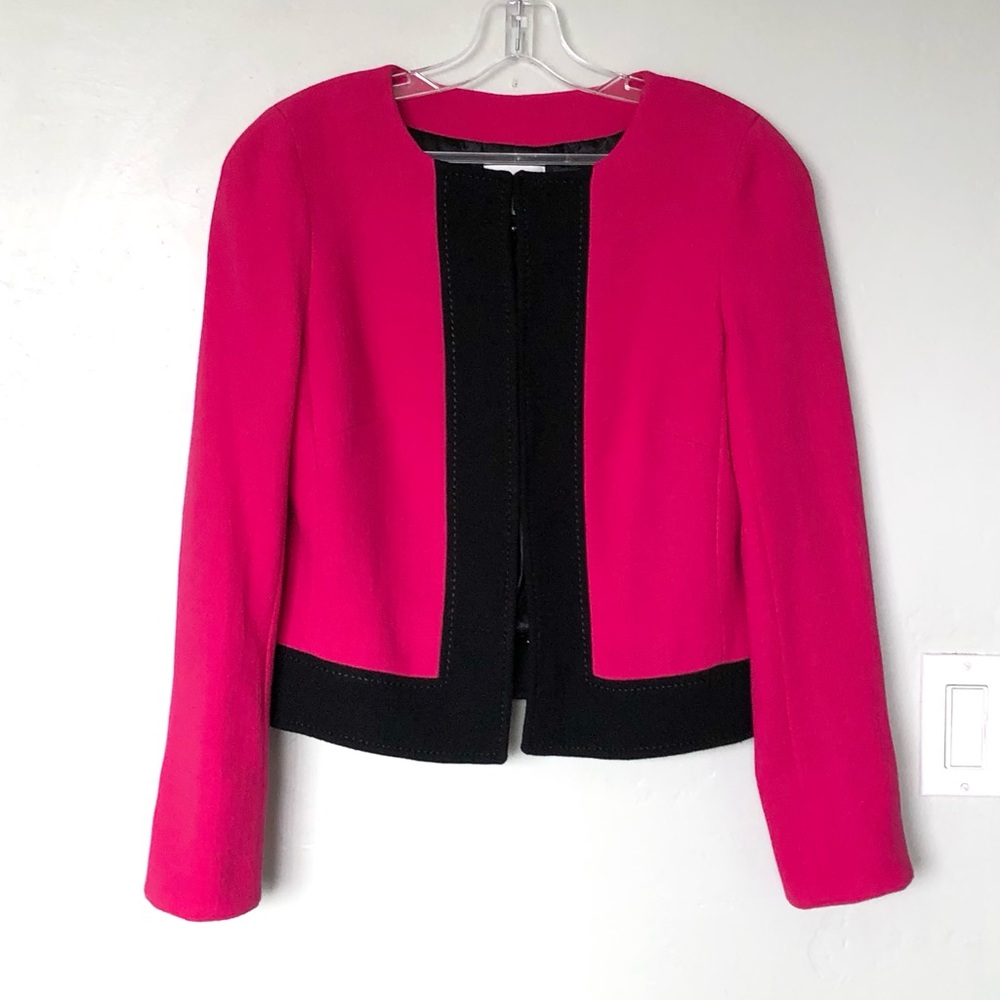 Edward Achour Paris Pink Wool with Black Contrast-trim Cropped Jacket